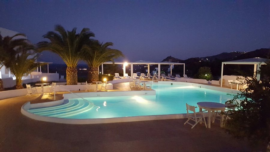 Porto Scoutari pool illuminated at night
